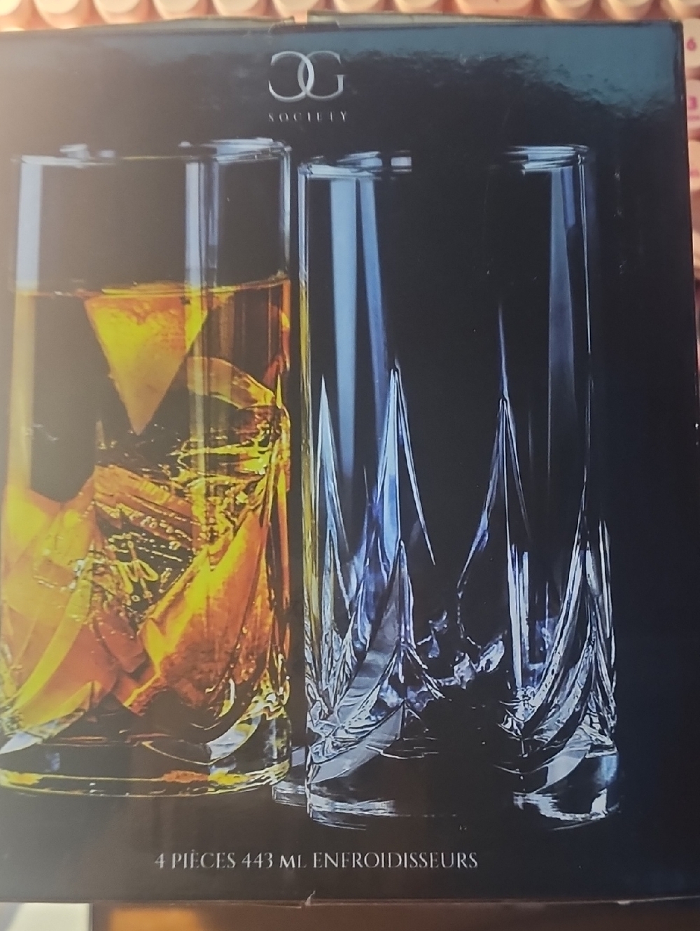 Society Clear Highball Glasses with Facet Accent Cuts 4pk 16oz